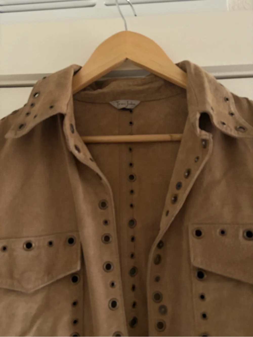 Tres Jolie Accessories Tan Suede Eyelet-Trim Jacket - Picture 4 of 7